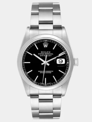 Rolex Black Stainless Steel Datejust 16200 Automatic Men's Wristwatch 36 mm