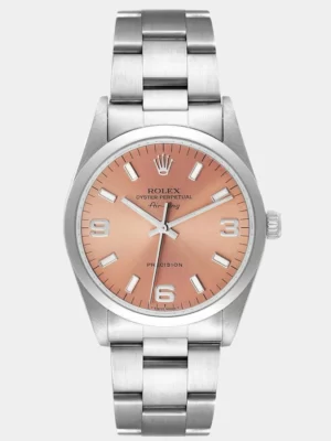 Rolex Pink Stainless Steel Air-King 14000 Automatic Men's Wristwatch 34 mm