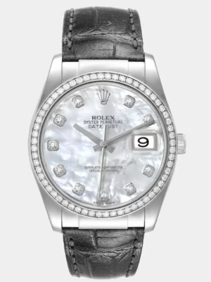 Rolex MOP Diamonds 18K White Gold Datejust 116189 Men's Wristwatch 36 mm