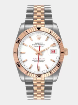 Rolex White 18K Rose Gold And Stainless Steel Datejust Turnograph 116261 Automatic Men's Wristwatch 36 mm