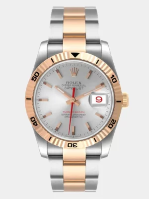 Rolex Silver 18K Rose Gold And Stainless Steel Datejust Turnograph 116261 Automatic Men's Wristwatch 36 mm