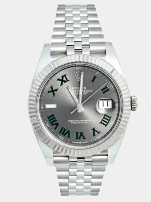 Rolex Grey Stainless Steel & 18k White Gold Datejust Wimbledon Men's Wristwatch 41 mm
