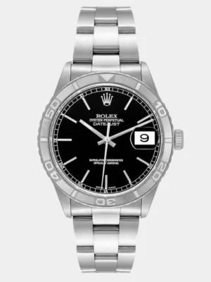 Rolex Black Stainless Steel Datejust Turnograph 16264 Automatic Men's Wristwatch 36 mm