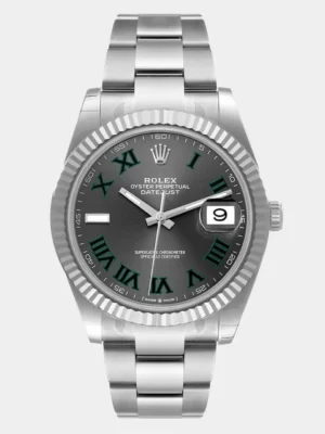 Rolex Grey Diamonds 18k White Gold And Stainless Steel Datejust Wimbledon 126334 Men's Wristwatch 41 mm