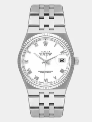 Rolex White Stainless Steel Oysterquartz Datejust 17014 Quartz Men's Wristwatch 36 mm