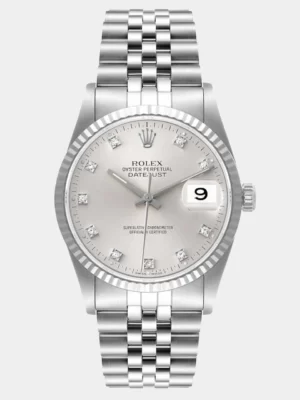 Rolex Silver Diamonds Stainless Steel Datejust 16234 Men's Wristwatch 36 mm