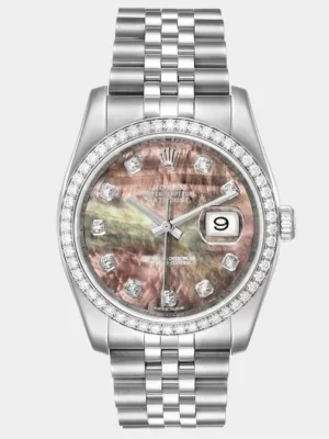 Rolex MOP Diamonds Stainless Steel Datejust 116244 Automatic Men's Wristwatch 36 mm