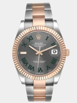 Rolex Grey 18K Rose Gold And Stainless Steel Datejust Wimbledon 126331 Automatic Men's Wristwatch 41 mm