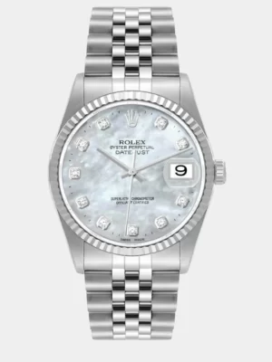 Rolex MOP Diamonds 18k White Gold And Stainless Steel Datejust 16234 Men's Wristwatch 36 mm
