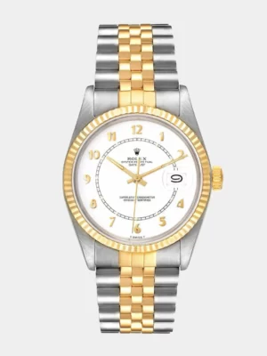 Rolex White 18k Yellow Gold And Stainless Steel Datejust 16013 Automatic Men's Wristwatch 36 mm