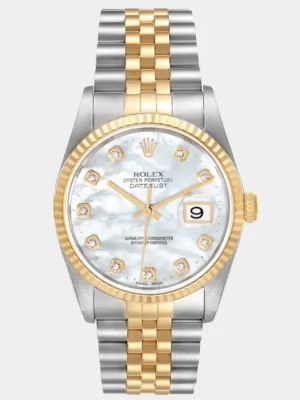 Rolex Mother Of Pearl Diamond 18k Yellow Gold And Stainless Steel Datejust 16233 Automatic Men's Wristwatch 36 mm