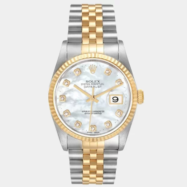 Rolex Mother Of Pearl Diamond 18k Yellow Gold And Stainless Steel Datejust 16233 Automatic Men's Wristwatch 36 mm