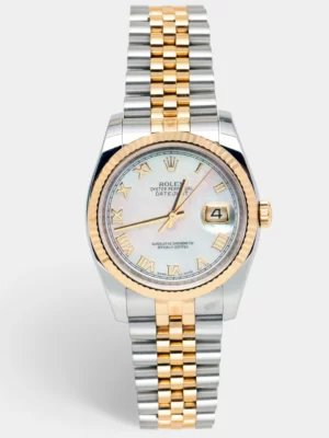 Rolex White Mother Of Pearl 18K Yellow Gold Stainless Steel Datejust 116233 Men's Wristwatch 36 mm