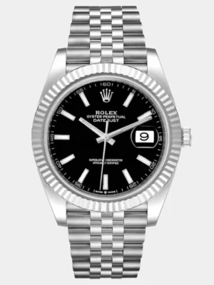 Rolex Black Dial Jubilee Stainless Steel & 18k White Gold Datejust 41 Men's Wristwatch 41 mm