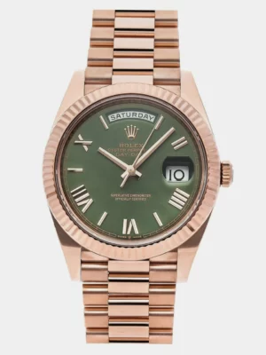 Rolex Olive Green 18k Rose Gold Day-Date 228238 Men's Wristwatch 40 mm
