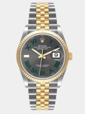 Rolex Slate 18k Yellow Gold Stainless Steel Datejust 126233 Men's Wristwatch 36 mm
