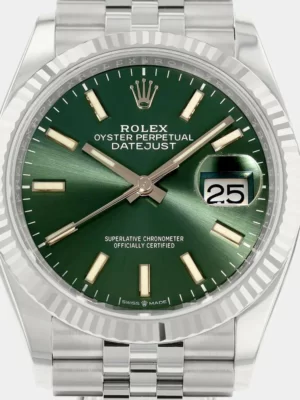 Rolex Green 18k White Gold Stainless Steel Datejust 126234 Men's Wristwatch 36 mm