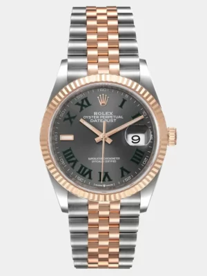 Rolex Slate 18k Rose Gold Stainless Steel Datejust 126231 Men's Wristwatch 36 mm