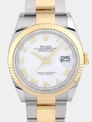 Rolex White 18k Yellow Gold And Stainless Steel Datejust 126233 Automatic Men's Wristwatch 36 mm