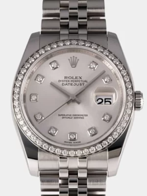Rolex Silver Diamond 18k White Gold And Stainless Steel Datejust 116244 Automatic Men's Wristwatch 36 mm
