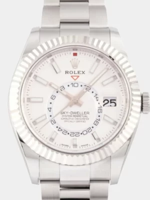 Rolex White 18k White Gold And Stainless Steel Sky-Dweller 326934 Automatic Men's Wristwatch 42 mm
