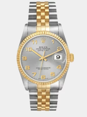 Rolex Silver 18k Yellow Gold And Stainless Steel Datejust 16233 Automatic Men's Wristwatch 36 mm