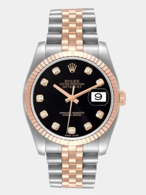 Rolex Black Diamonds 18K Rose Gold And Stainless Steel Datejust 116231 Automatic Men's Wristwatch 36 mm