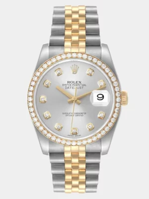 Rolex Silver Diamonds 18K Yellow Gold And Stainless Steel Datejust 116243 Automatic Men's Wristwatch 36 mm