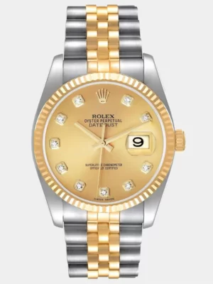 Rolex Champagne Diamonds 18k Yellow Gold And Stainless Steel Datejust 16233 Men's Wristwatch 36 mm