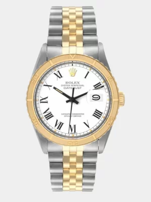 Rolex White 18K Yellow Gold And Stainless Steel Datejust Turnograph 16253 Automatic Men's Wristwatch 36 mm