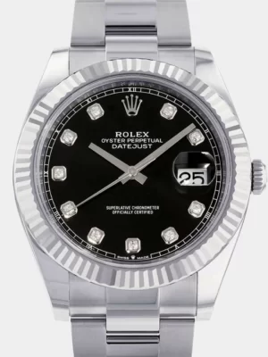 Rolex Black Diamonds 18K White Gold And Stainless Steel Datejust 126334 Automatic Men's Wristwatch 41 mm
