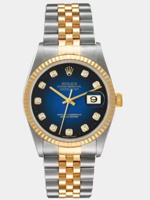 Rolex Blue Diamonds 18k Yellow Gold And Stainless Steel Datejust 16233 Men's Wristwatch 36 mm