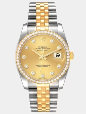 Rolex Champagne Diamonds 18K Yellow Gold And Stainless Steel Datejust 116243 Automatic Men's Wristwatch 36 mm