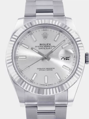 Rolex Silver 18K White Gold And Stainless Steel Datejust 126334 Automatic Men's Wristwatch 41 mm