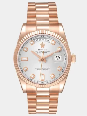 Rolex Silver Diamonds 18K Rose Gold Day Date President 118235 Automatic Men's Wristwatch 36 mm