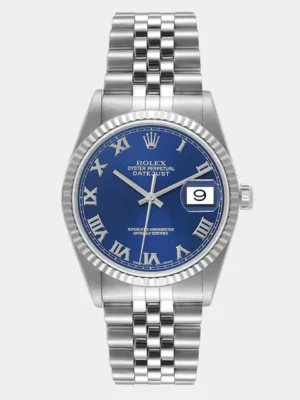 Rolex Blue 18K White Gold And Stainless Steel Datejust 16234 Men's Wristwatch 36 mm