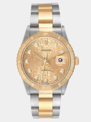 Rolex Champagne Diamonds 18k Yellow Gold And Stainless Steel Datejust Turnograph 16263 Men's Wristwatch 36 mm