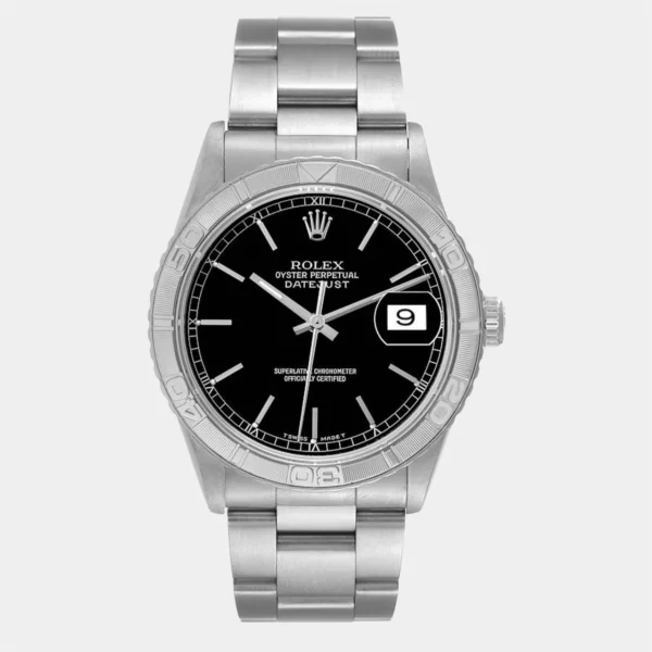 Rolex Black 18K White Gold And Stainless Steel Datejust Turnograph 16264 Automatic Men's Wristwatch 36 mm
