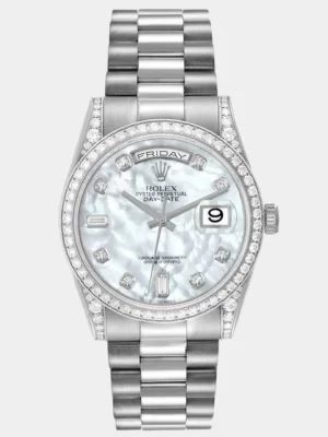 Rolex MOP Diamonds 18K White Gold Day - Date President 118389 Men's Wristwatch 36 mm