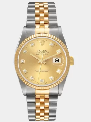 Rolex Champage Diamonds 18K Yellow Gold And Stainless Steel Datejust 16233 Men's Wristwatch 36 mm