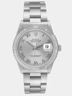 Rolex Silver Stainless Steel Datejust Turnograph 16264 Men's Wristwatch 36 mm