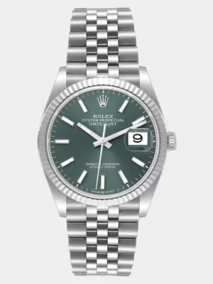Rolex Green 18K White Gold And Stainless Steel Datejust 126234 Automatic Men's Wristwatch 36 mm