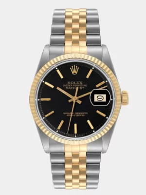 Rolex Black 18K Yellow Gold And Stainless Steel Datejust 1601 Men's Wristwatch 36 mm