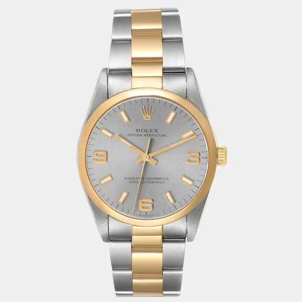 Rolex Grey 18K Yellow Gold And Stainless Steel Oyster Perpetual 14203 Men's Wristwatch 34 mm