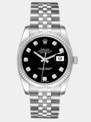 Rolex Black Diamonds 18K White Gold And Stainless Steel Datejust 116234 Men's Wristwatch 36 mm