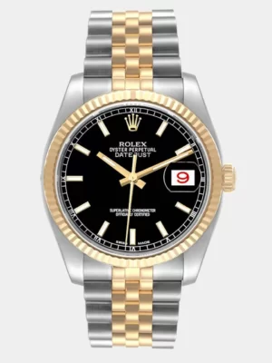 Rolex Black 18k Yellow Gold And Stainless Steel Datejust 116233 Men's Wristwatch 36 mm