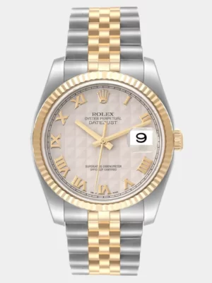 Rolex Silver 18K Yellow Gold And Stainless Steel Datejust 116233 Men's Wristwatch 36 mm