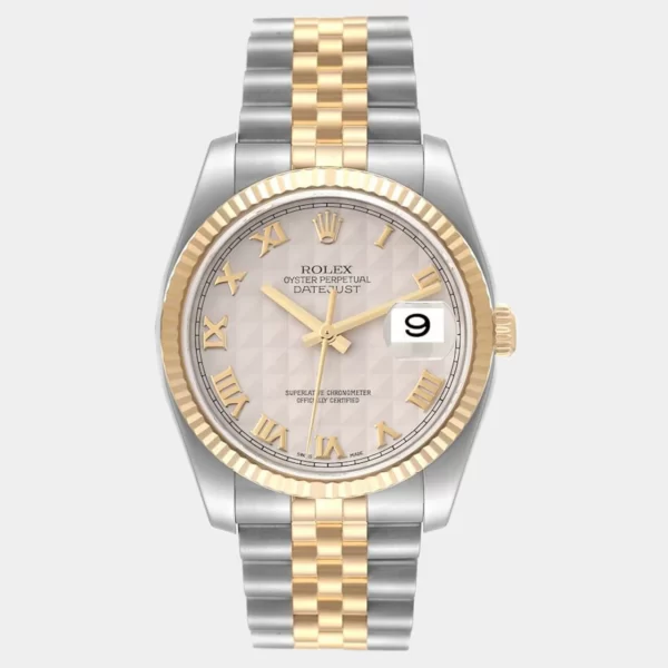 Rolex Silver 18K Yellow Gold And Stainless Steel Datejust 116233 Men's Wristwatch 36 mm