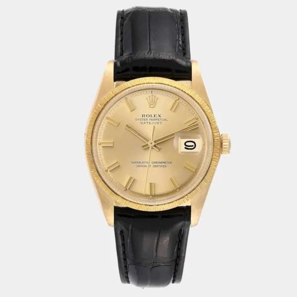 Rolex Champagne 18k Yellow Gold Datejust 1607 Men's Wristwatch 36 mm