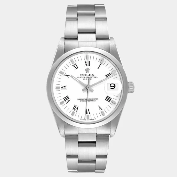 Rolex White Stainless Steel Oyster Perpetual Date 15200 Men's Wristwatch 34 mm